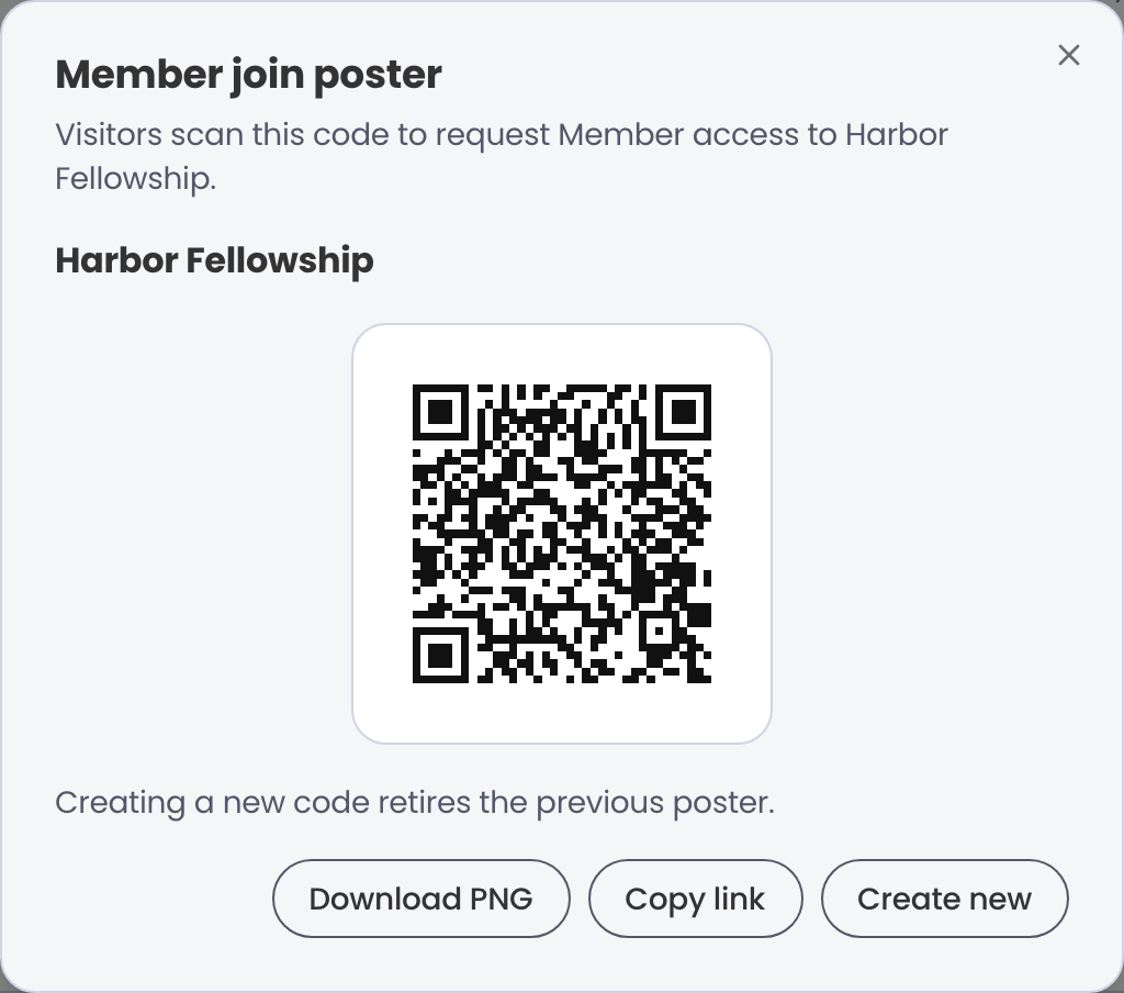 Member QR poster dialog for visitors to request a Member seat.