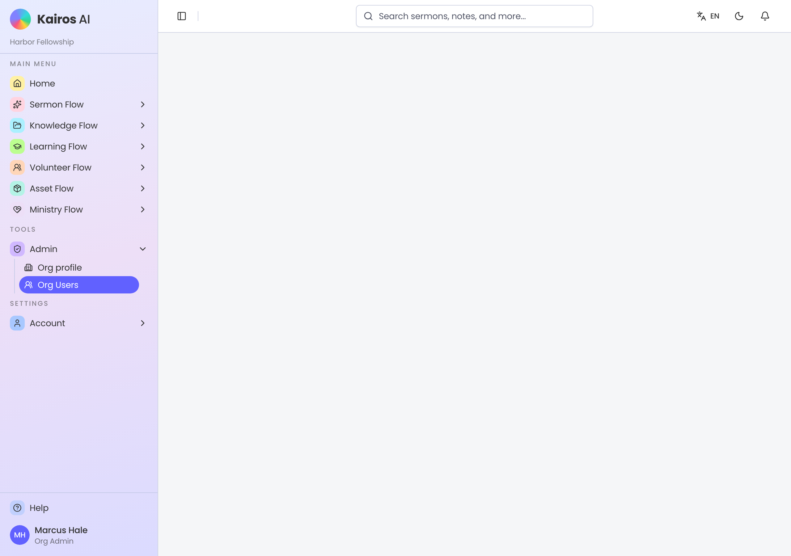 Org Users page with people, pending invitations, and invite actions.